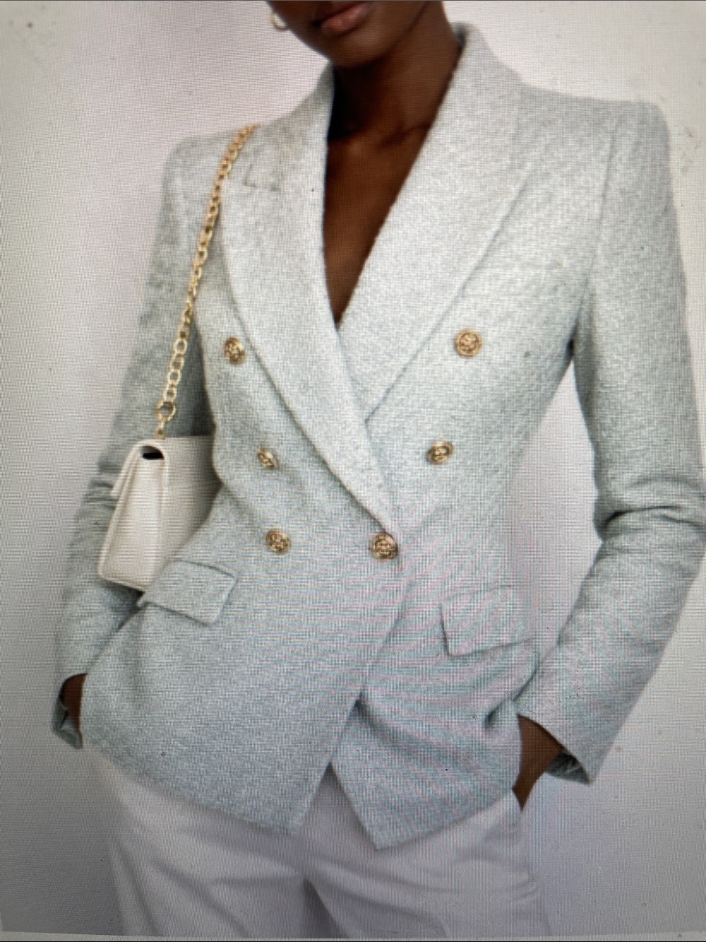 Zara boucle knit Double-Breasted sea foam Women's Blazer Jacket- new